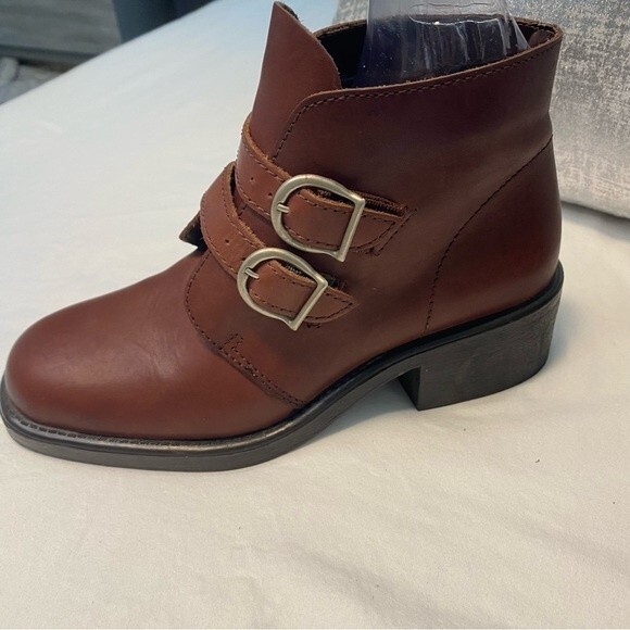 Leather Craft Brown Marcia Ankle Boots Moto Buckle Strap Made in Brazil SZ 7 - Picture 5 of 14